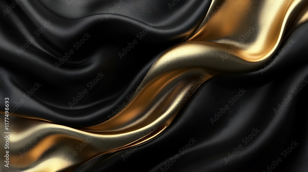 Fototapeta premium Elegant black and gold silk fabric waves. Background texture for luxury design.