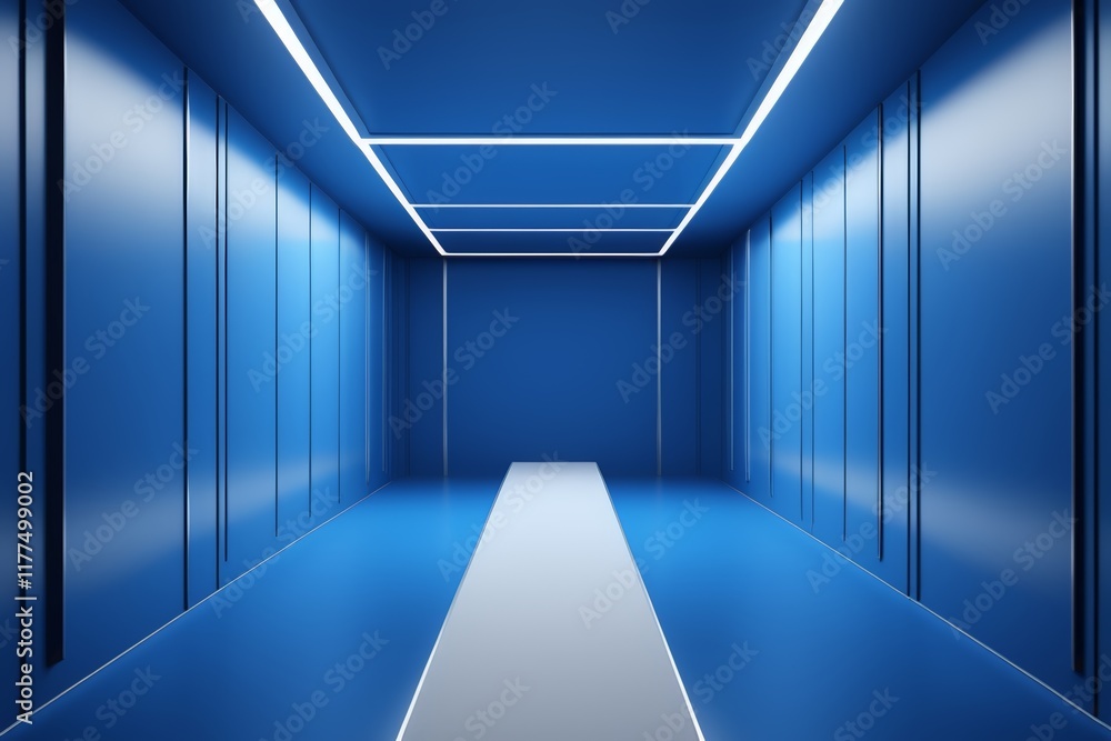 Obraz premium arafed corridor with blue walls and a white floor