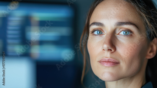 Free Download Focused Young Caucasian Female Programmer Analyzing Code on Computer Screen - GFXLoad