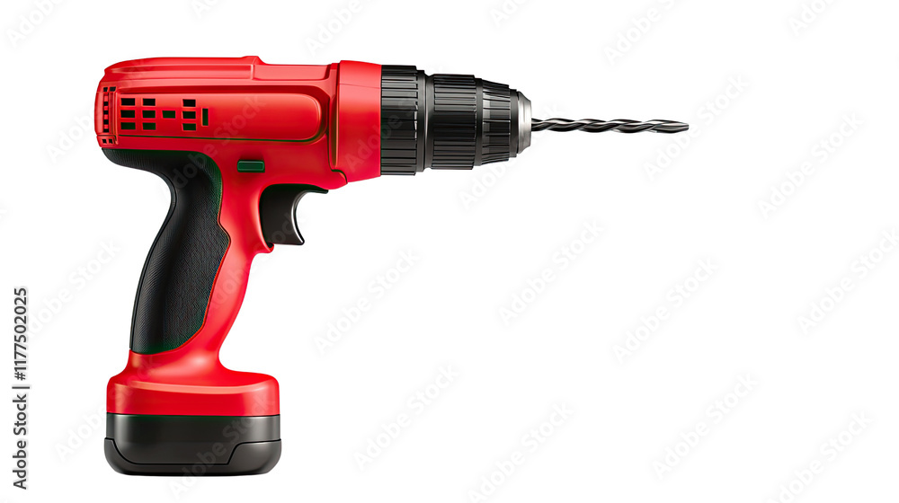 Red Cordless Drill Power Tool Closeup Image Red Cordless Drill Power Tool Closeup Image