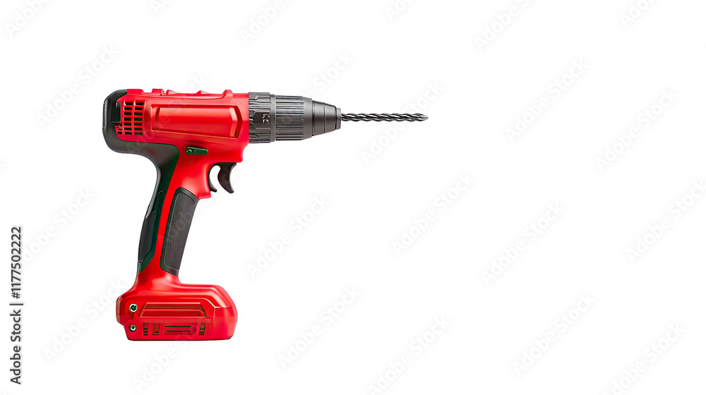 Red Cordless Power Drill with Battery Pack Isolated Red Cordless Power Drill with Battery Pack Isolated