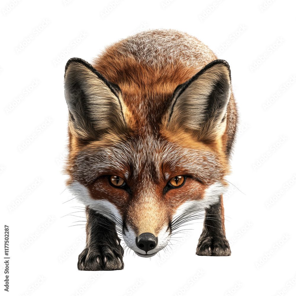 Fototapeta premium Red Fox Closeup Alert, Intense Gaze, Wildlife Portrait