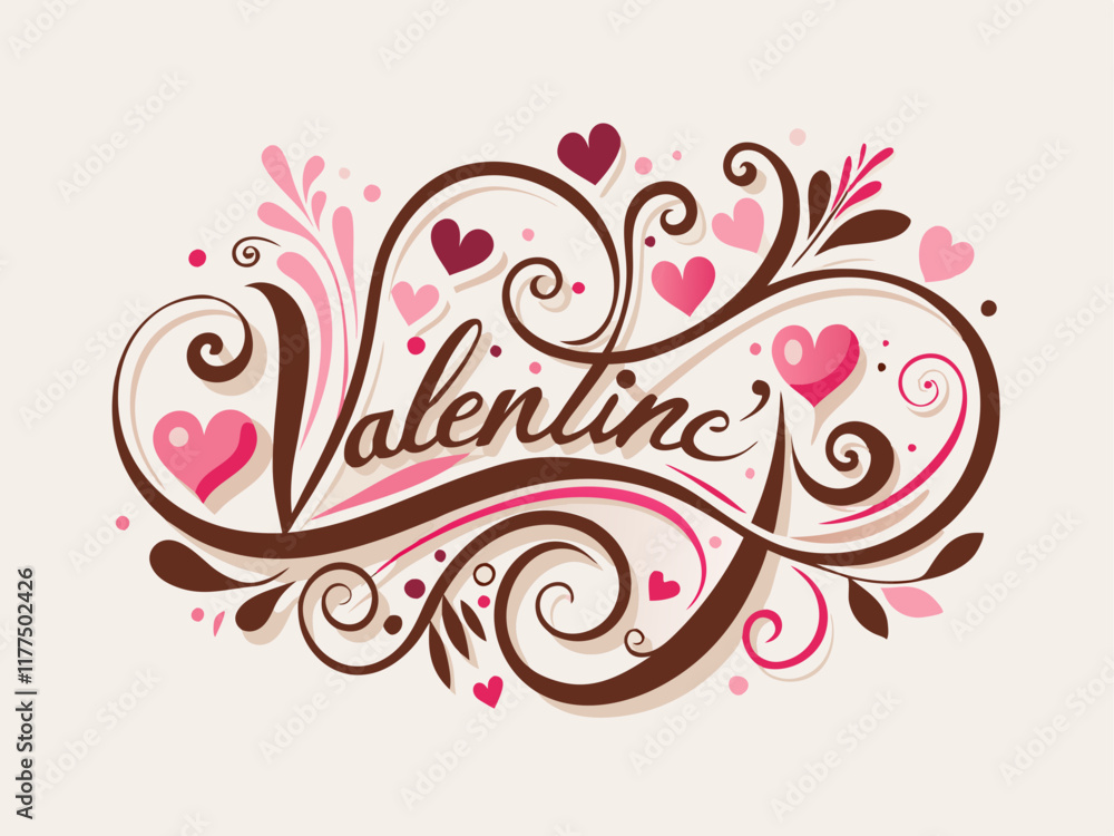 Valentine’s Day Greeting Card Design – Elegant Cursive Font with Romantic Elements Valentine’s Day Greeting Card Design – Elegant Cursive Font with Romantic Elements