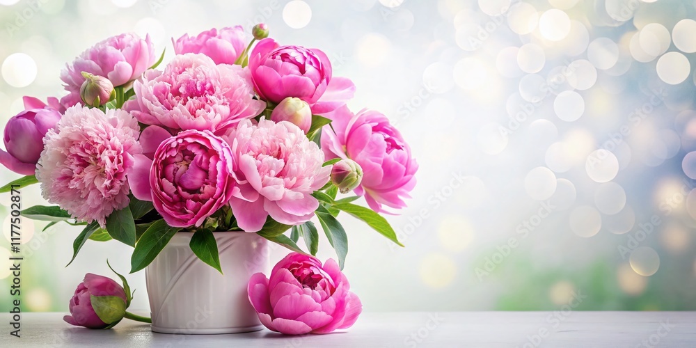 Fototapeta premium Lush Pink Peony Bouquet in Elegant Vase, Isolated on White Background - Perfect for Spring & Wedding Designs
