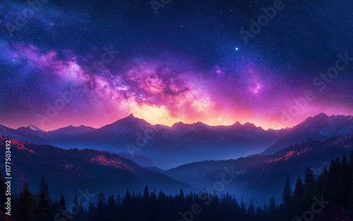 Wallpaper Mural Milky Way over the beautiful cloudy mountain at night. Colorful landscape with bright starry sky with Milky Way arch, hills. Space view from earth, in nature. Torontodigital.ca