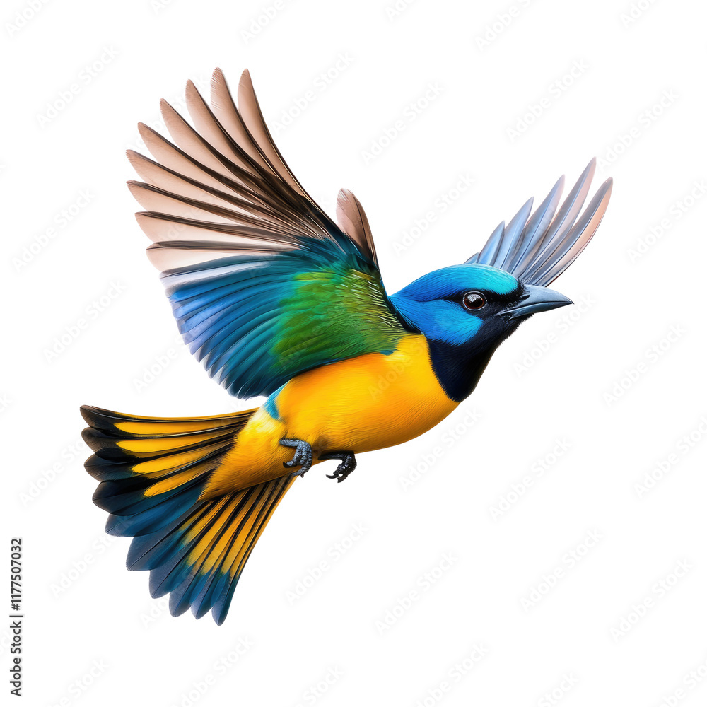 Obraz premium Vibrant Blue Yellow Bird in Flight Artistic Illustration