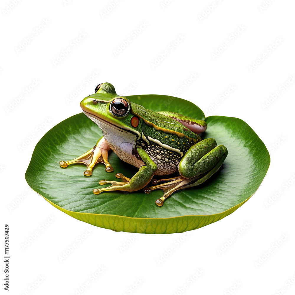 Obraz premium Vibrant Green Frog Resting on a Lily Pad