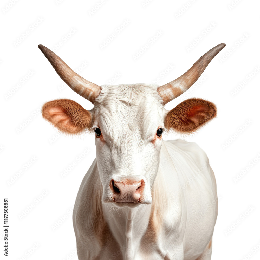 White Cow Portrait Against Black Background White Cow Portrait Against Black Background