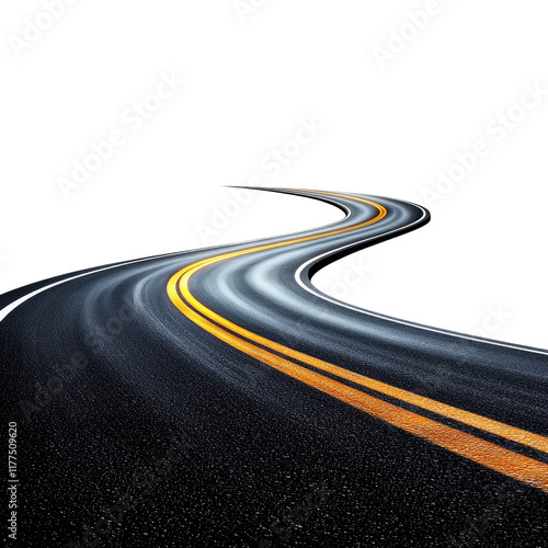 Winding Asphalt Road at Night with Yellow Lines