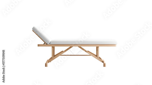 Wooden Massage Table with White Upholstery, Side View