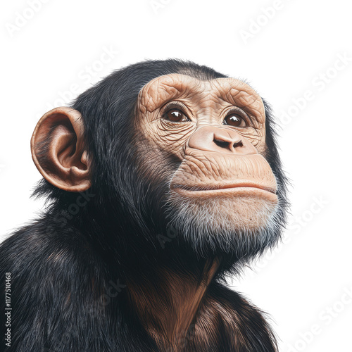 Young Chimpanzee Portrait, Curious Gaze, Dark Background