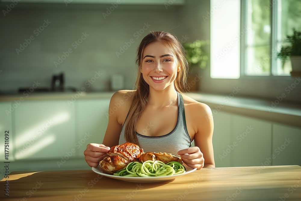 A joyful woman in a kitchen enjoys a nutritious meal, highlighting her commitment to the ketogenic diet for achieving a ketosis state and effective weight loss. A joyful woman in a kitchen enjoys a nutritious meal, highlighting her commitment to the ketogenic diet for achieving a ketosis state and effective weight loss.