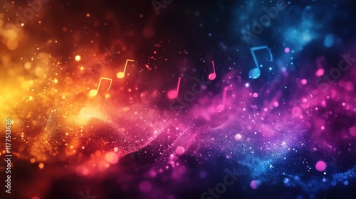 Celestial Symphony of Musical Notes Floating Through a Vibrant Cosmic Nebula