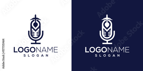 microphone and airplane logo design vector