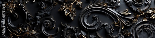 Dark Luxury Metal Panorama: Abstract Grained Background photo