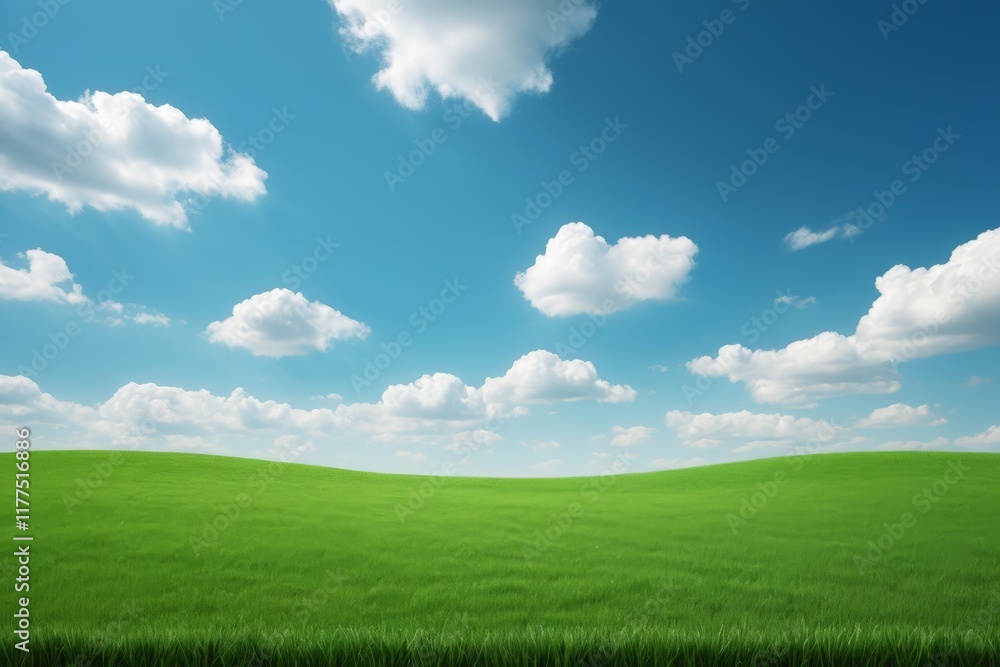 arafed view of a green field with a blue sky and clouds arafed view of a green field with a blue sky and clouds