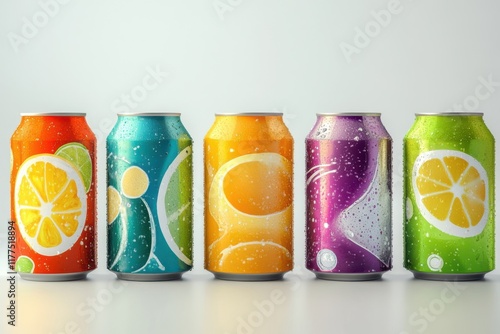 A vibrant collection of beverage cans with stunning visuals, perfect for beverage marketing