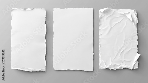 Wallpaper Mural Set of white blank torn paper isolated on a grey background Torontodigital.ca