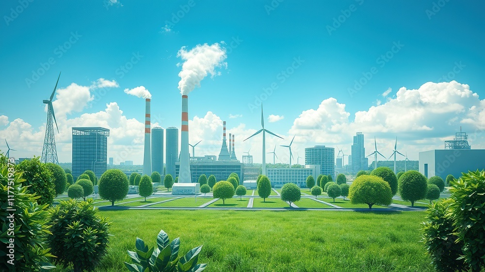 Obraz premium Business and icon for the concept of green business or green economy. Industries utilizing renewable energy and reducing CO2 emissions for sustainable environmental development goals. Net zero target.