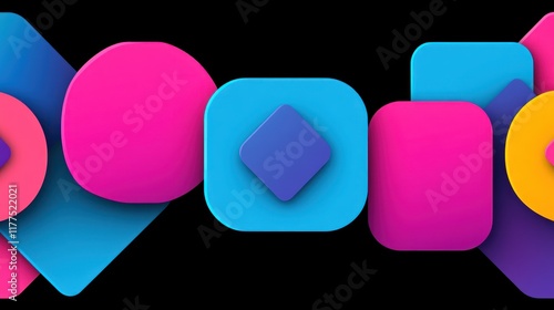 Abstract geometric shapes in vibrant colors on a dark background.