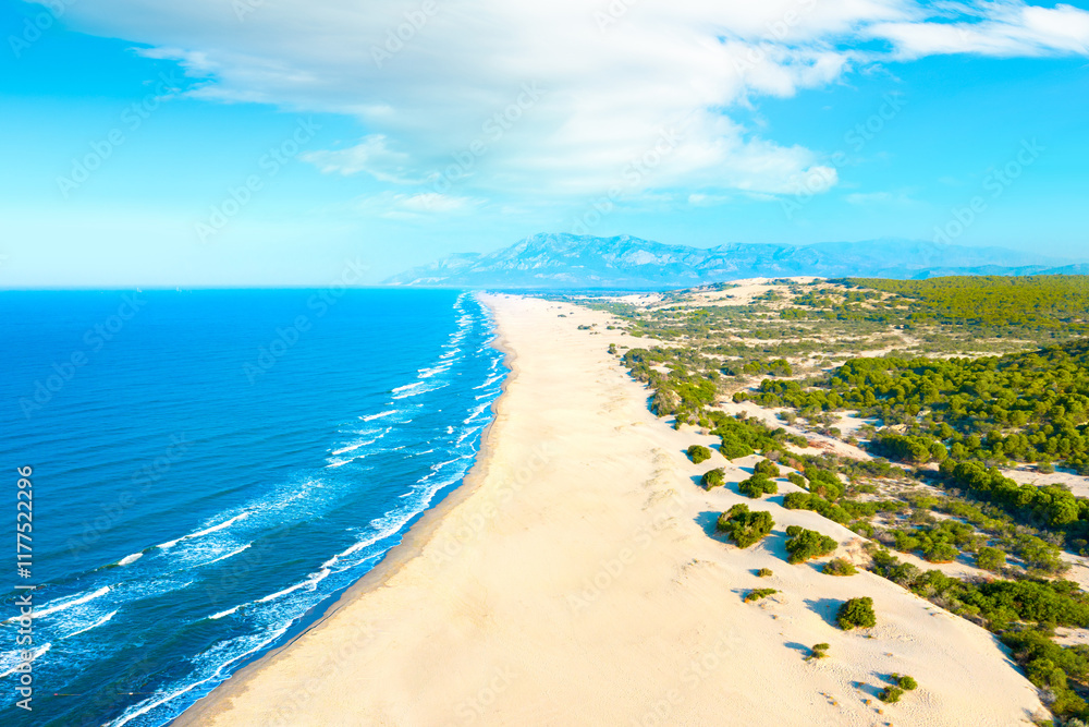 Aereal view of an untouched Patara Beach in Antalya, Turkey
