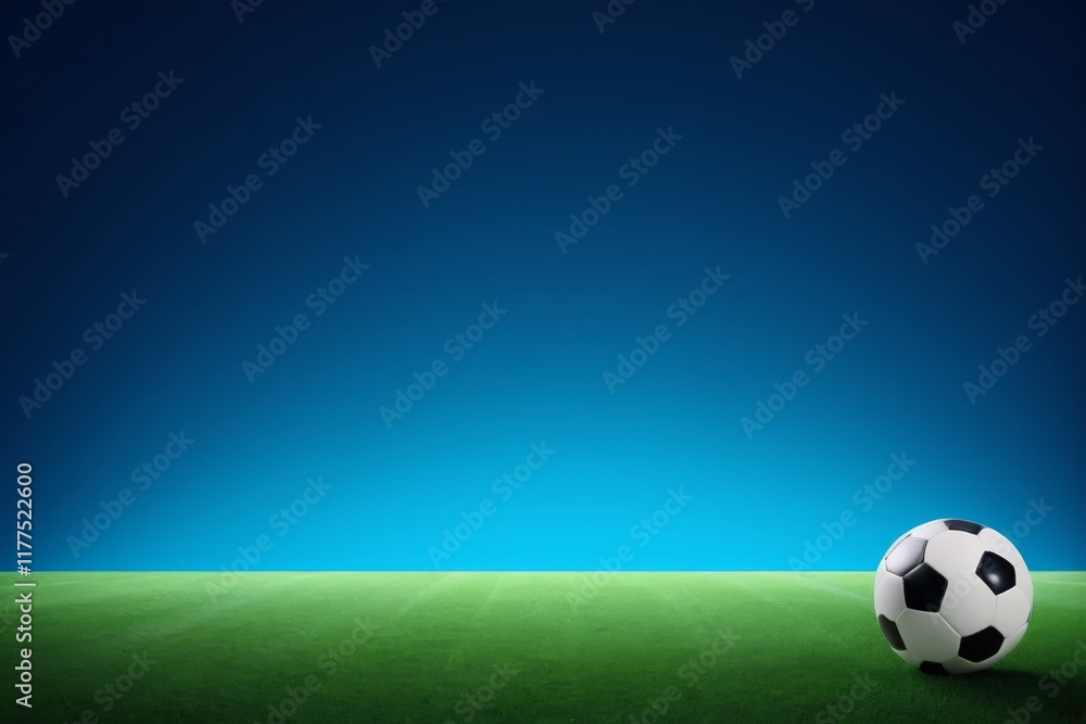Naklejka premium arafed soccer ball on a green field with a blue sky in the background