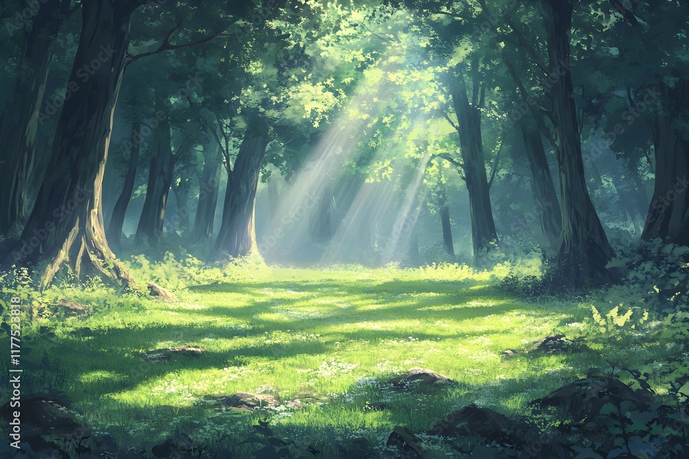 Obraz premium Sunlight Filtering Through Forest