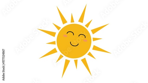 2d animated cartoon smiling sun rotating in galaxy space in white screen chroma key. 4K resolution.