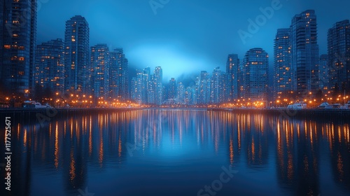 City Skyline Reflected In Calm Evening Water