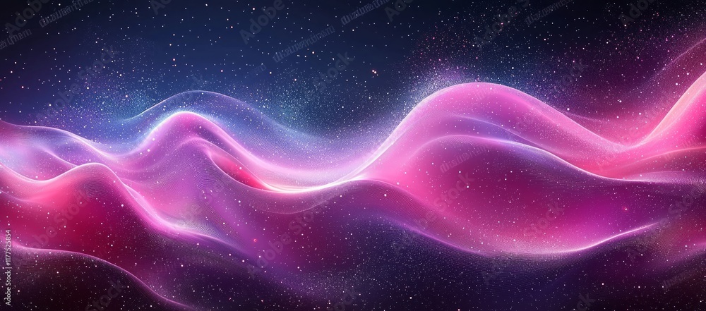 Abstract pink and purple wave background with glowing particles. Abstract pink and purple wave background with glowing particles.
