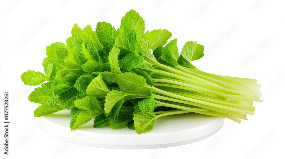 Fresh green herbs on a white surface, ideal for cooking. Fresh green herbs on a white surface, ideal for cooking.