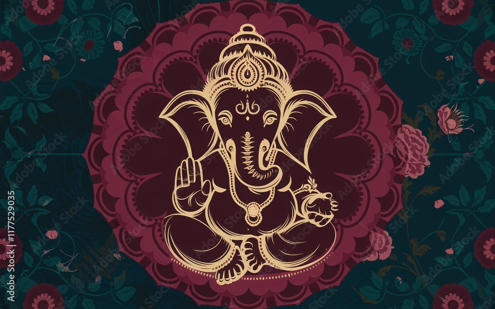 Fototapeta premium Golden Ganesha in Mandala.