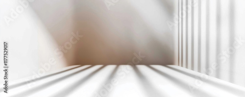 Empty corner with dramatic light beams and shadows creating abstract pattern