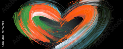 Colorful brushstrokes forming heart shape on black background