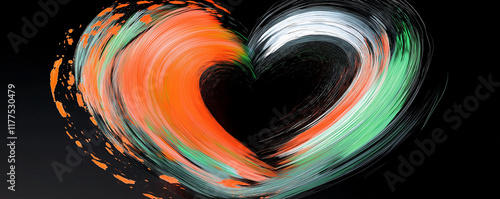 Colorful brushstrokes creating heart shape on black background
