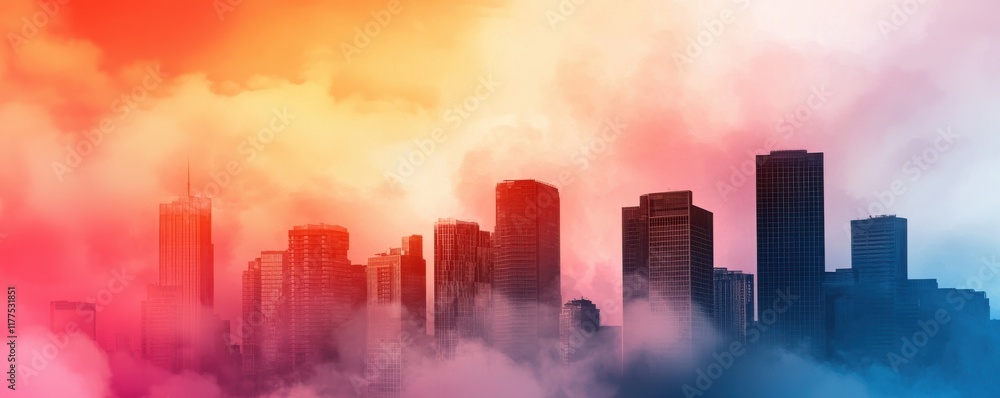 Fototapeta premium Program Streaming Message design. Colorful skyline silhouette with clouds and vibrant hues.