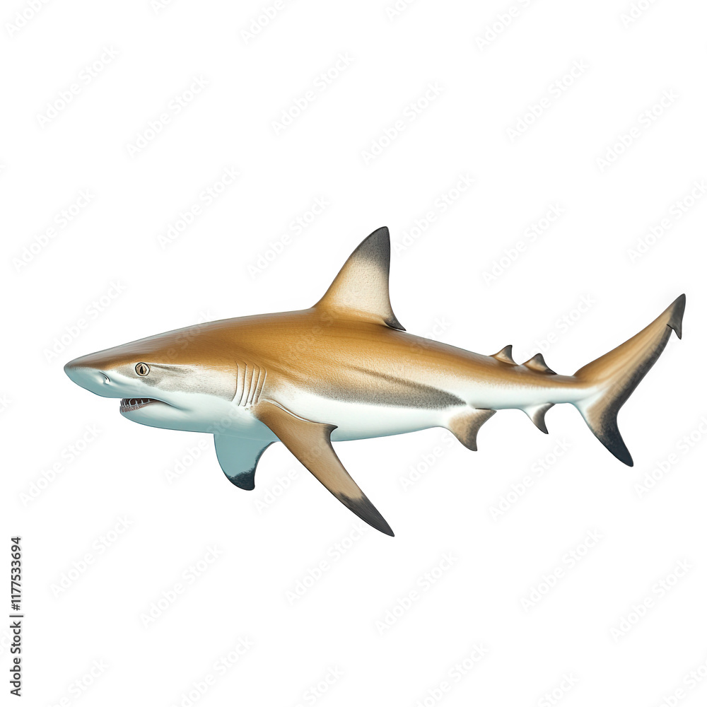 Fototapeta premium a realistic illustration of a shark. showcasing its streamlined body. fins. and distinctive coloration. emphasizing its aquatic nature the background is plain white. allowing the shark to stand out pr