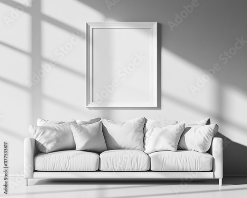 Mock up poster frame in modern interior background photo