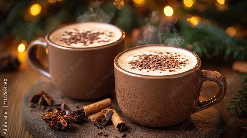 Two Steaming Cups Of Hot Chocolate With Chocolate Shavings Two Steaming Cups Of Hot Chocolate With Chocolate Shavings