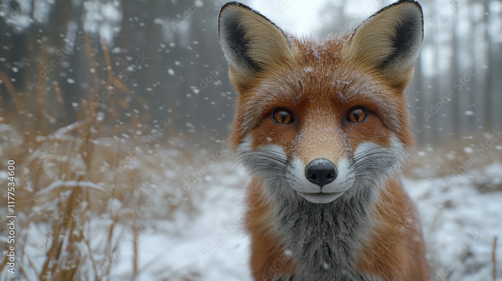 Fototapeta premium Red Fox in Snowy Winter Forest Scene