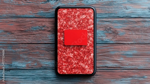 Phone security blocks spam calls. Red textured phone case on a wooden surface. photo