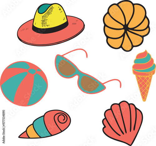 Summer Cute Color Vector Set