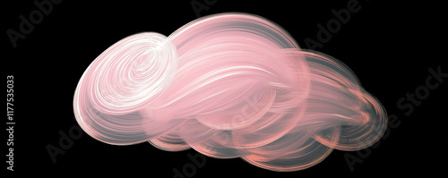Pink cloud swirling on black background, abstract digital art