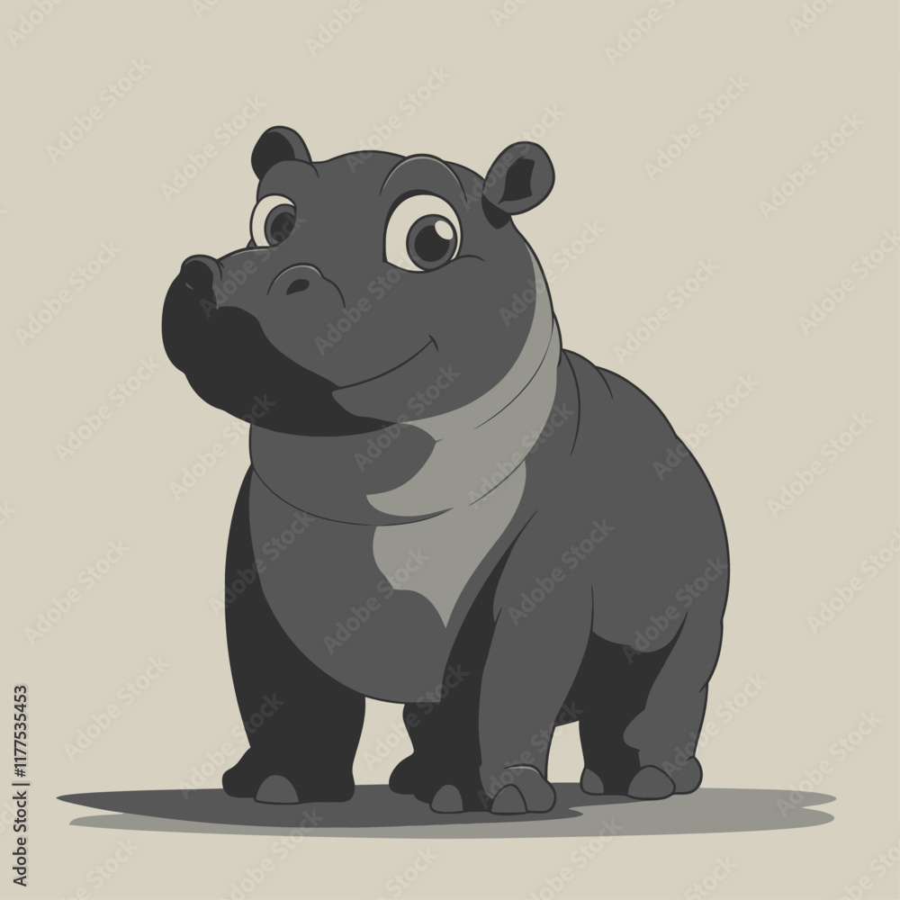 Adorable Vector Art of a Young Pygmy Hippo with Minimalist White Background Adorable Vector Art of a Young Pygmy Hippo with Minimalist White Background