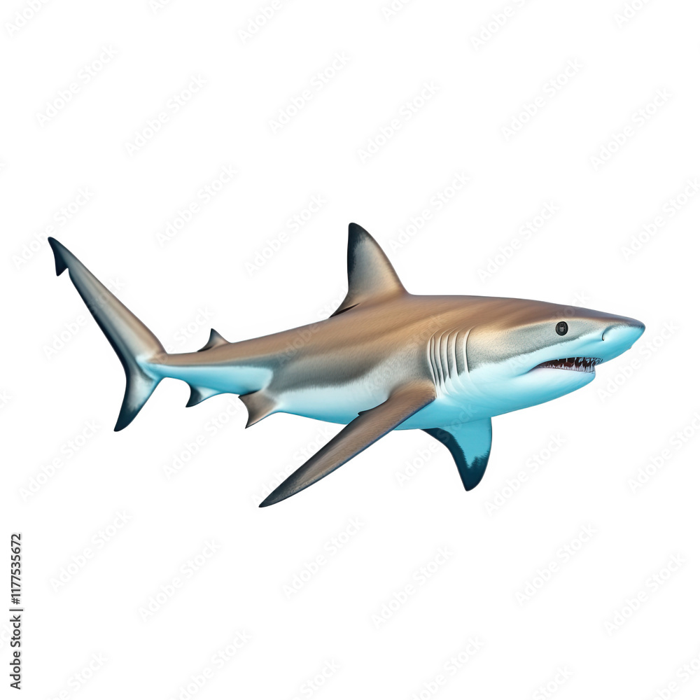 Obraz premium a stylized illustration of a shark swimming in a clear blue ocean the shark features a streamlined body. sharp fins. and a distinct coloration. showcasing its natural beauty and predatory nature the i