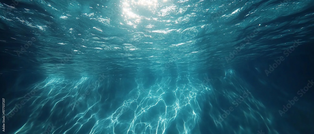 Underwater Sunlight Patterns, Ocean Depth, Light Rays. Stock Photo Underwater Sunlight Patterns, Ocean Depth, Light Rays. Stock Photo