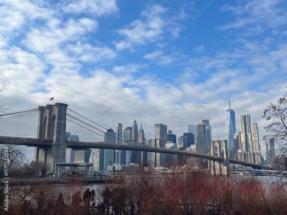 Naklejka premium city bridge and city skyline
