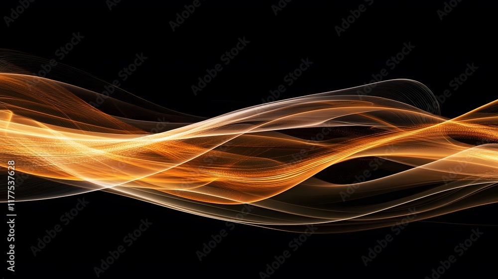 Naklejka premium Dynamic flow of golden waves abstract art digital dark background close-up visual conceptualization