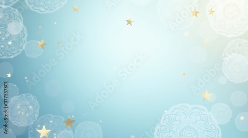 Celestial Dream: A Serene Blue Background with Golden Stars and Floral Motifs