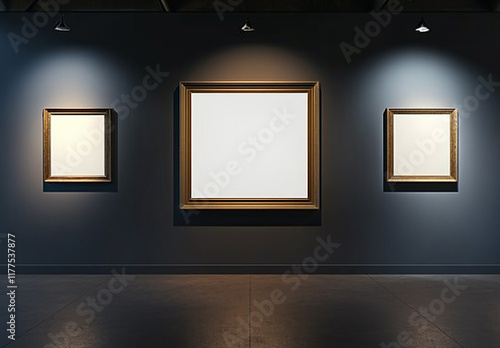 Blank frame on lighiting wall background photo